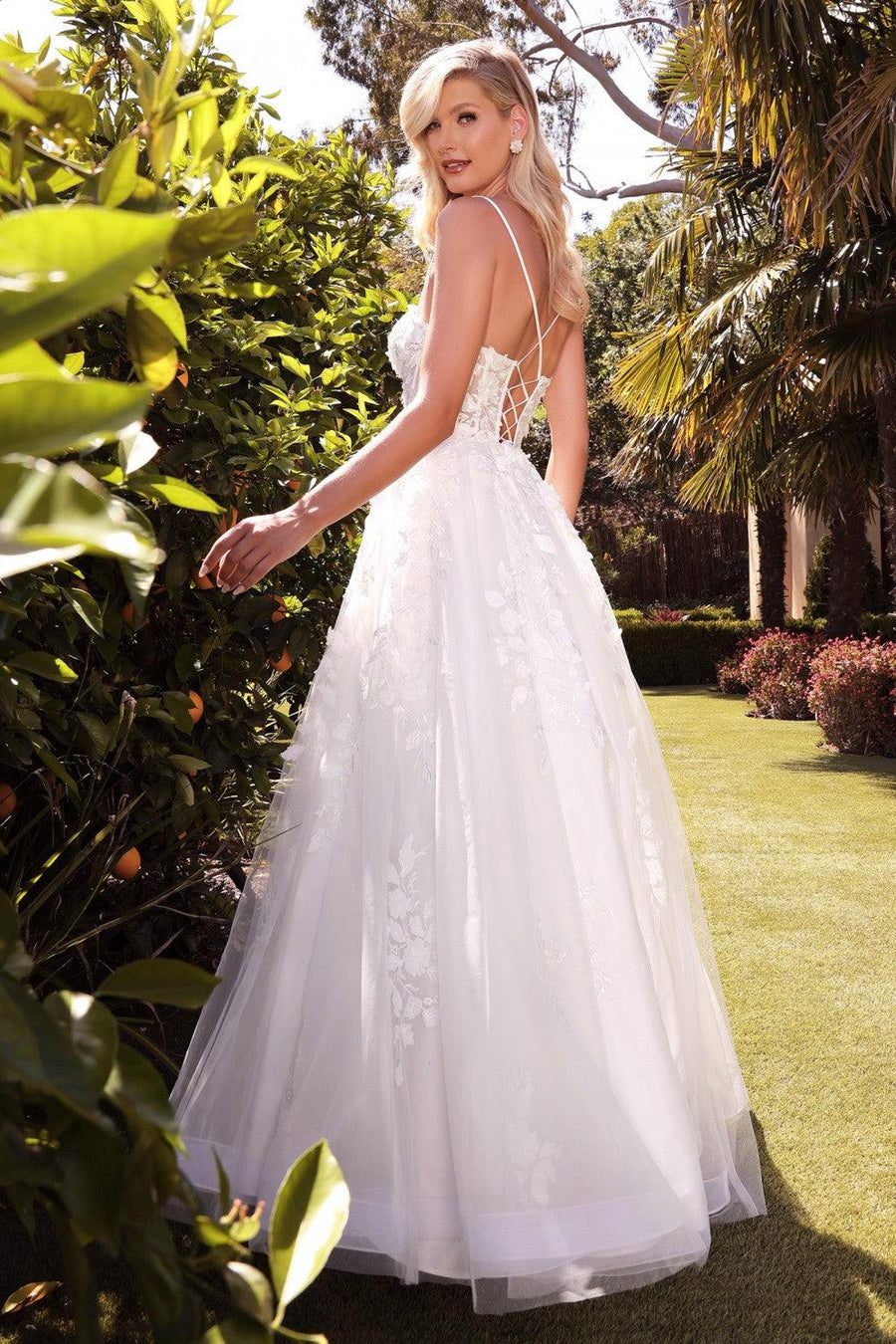 Spaghetti Strap Long Lace Wedding Gown - The Dress Outlet