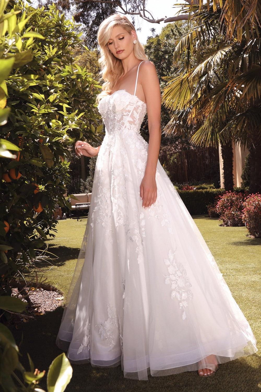 Spaghetti Strap Long Lace Wedding Gown - The Dress Outlet