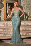 Spaghetti Strap Sexy Long Formal Prom Dress Dusty Blue