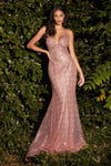 Spaghetti Strap Sexy Long Prom Sequin Dress Blush