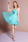 Strapless Beaded Tulle Short Prom Dress - The Dress Outlet