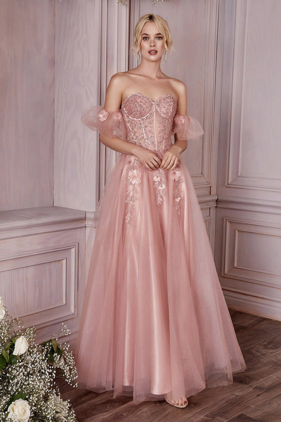 Strapless Shimmering Long A Line Prom Dress - The Dress Outlet