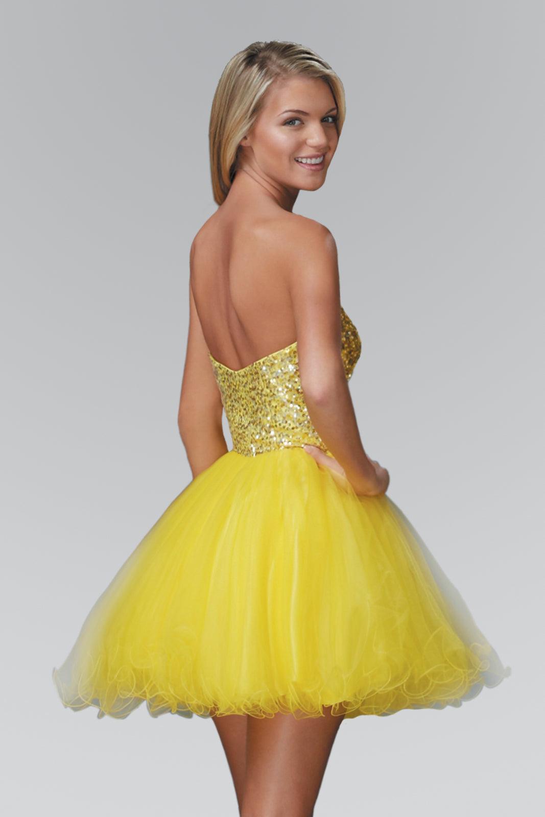 Yellow Puffy Short Prom Dresses