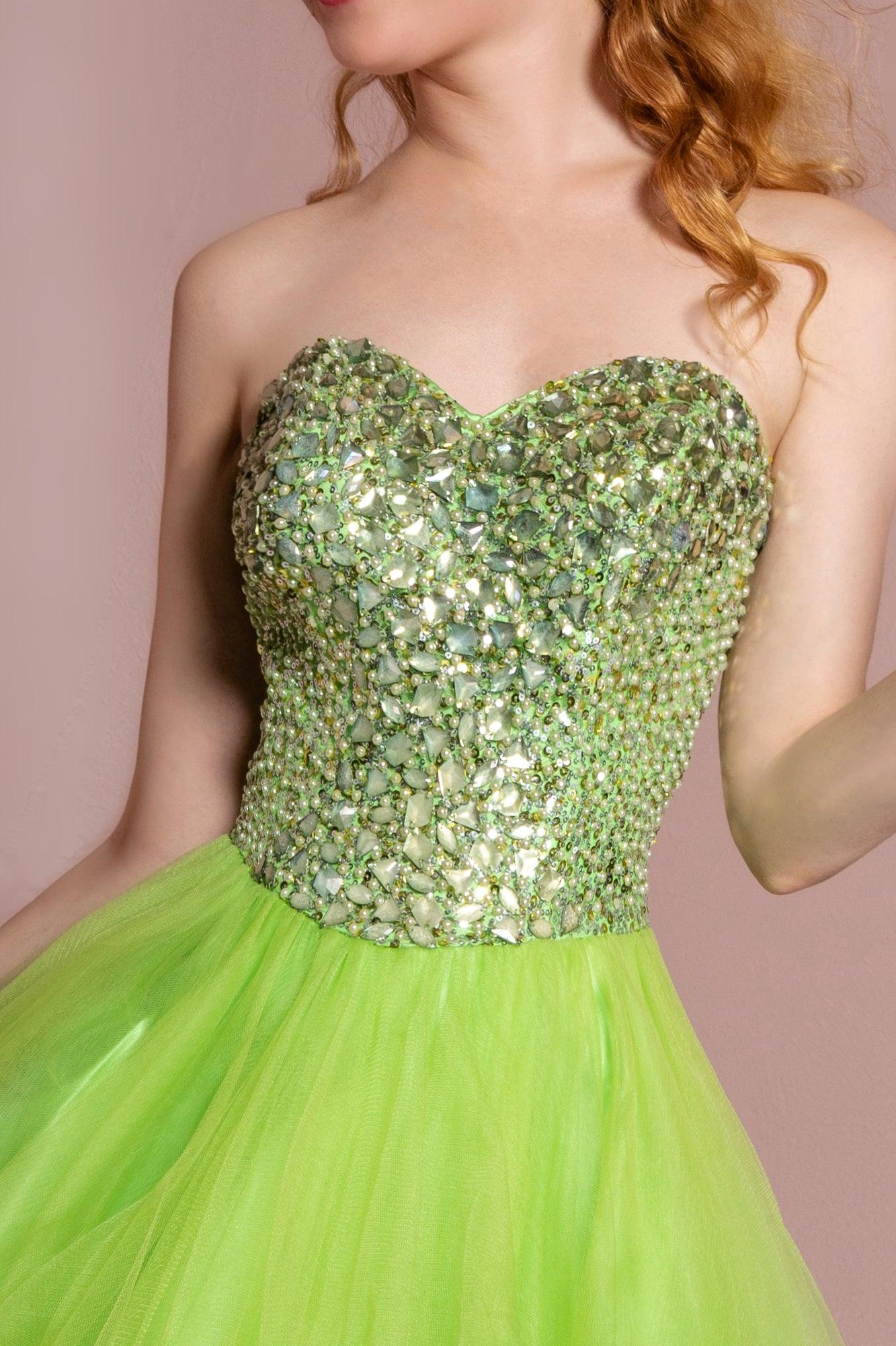 Lime Green Strapless Short Prom Dresses