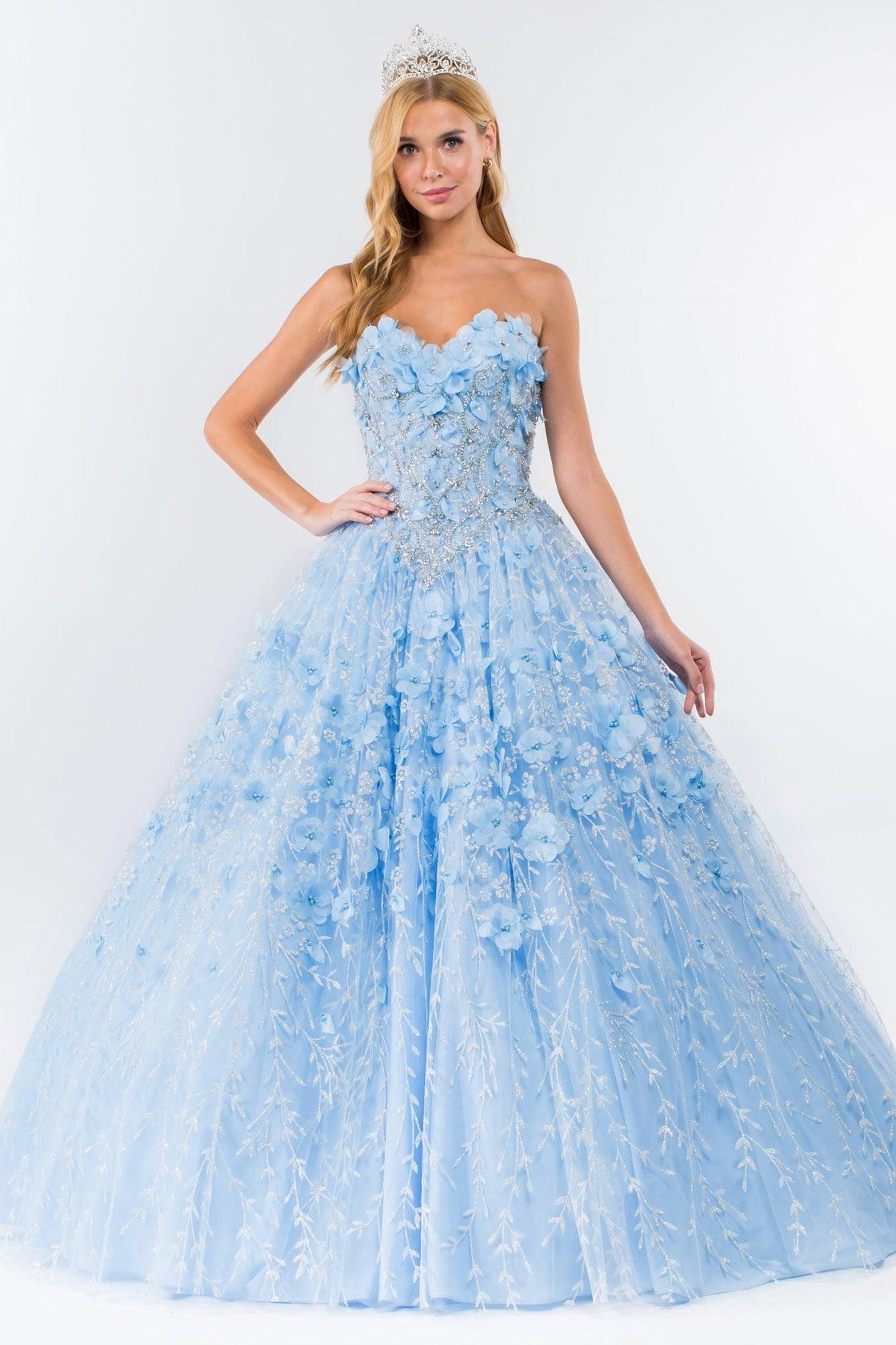 Baby Blue Strapless with Mesh Cape Long Quinceanera Dress for $806.99 – The  Dress Outlet