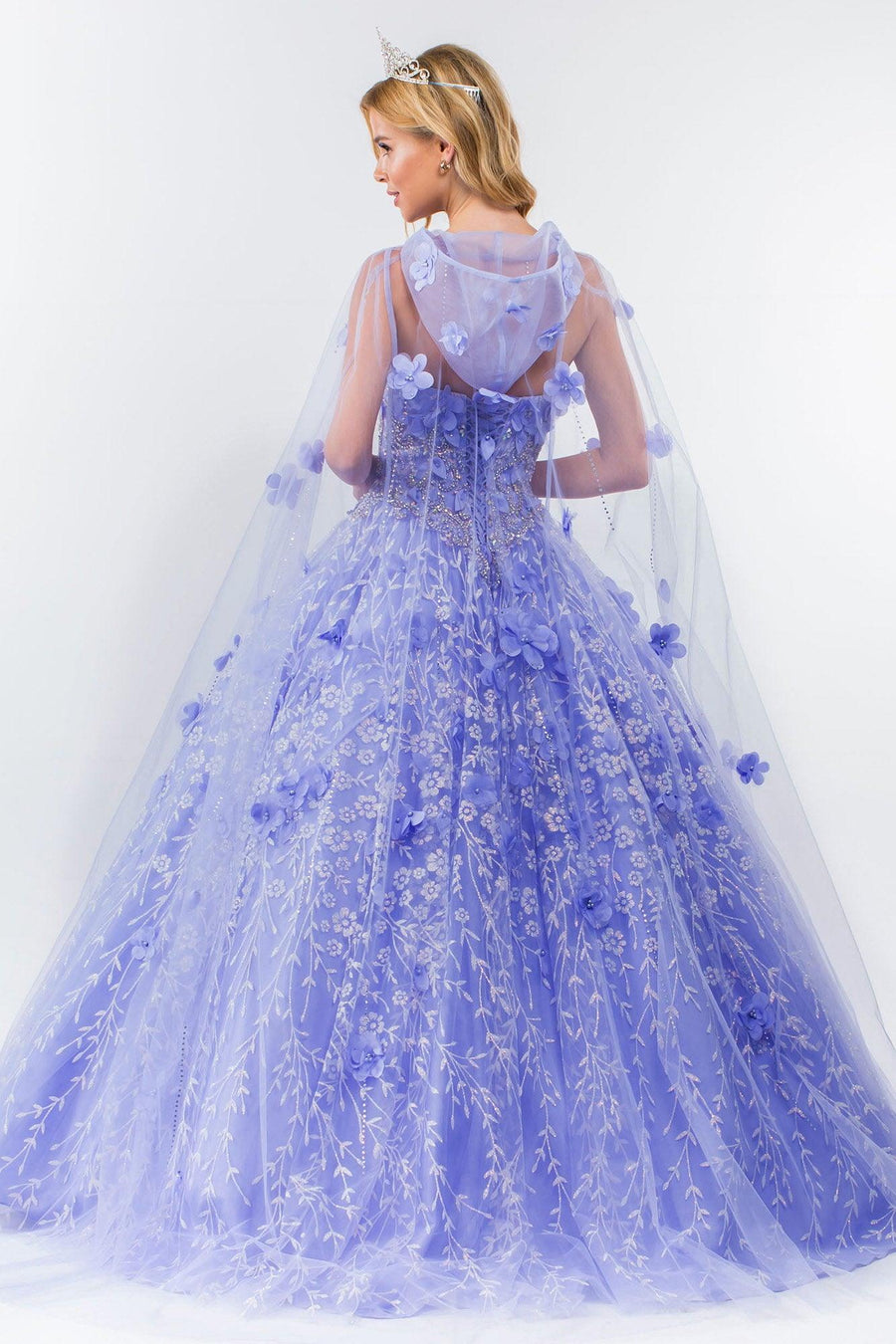 Strapless with Mesh Cape Quinceanera Dress - The Dress Outlet