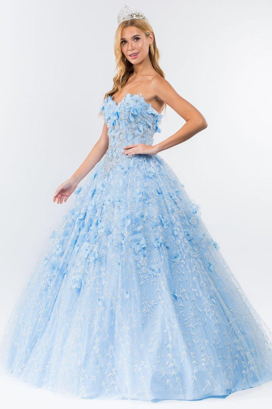 Strapless with Mesh Cape Quinceanera Dress - The Dress Outlet