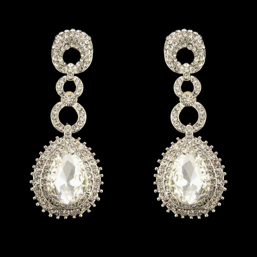 Teardrop Shaped Rhinestone Clear Diamante Earrings - The Dress Outlet