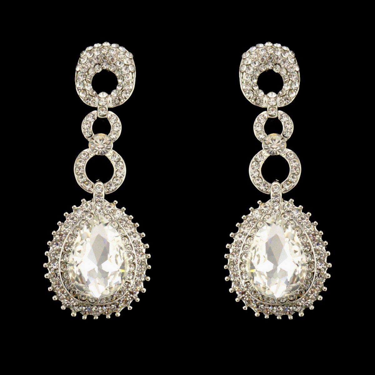 Teardrop Shaped Rhinestone Clear Diamante Earrings - The Dress Outlet