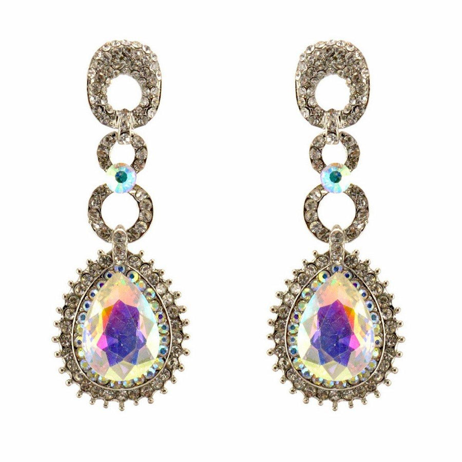 Teardrop Shaped Rhinestone Clear Diamante Earrings - The Dress Outlet