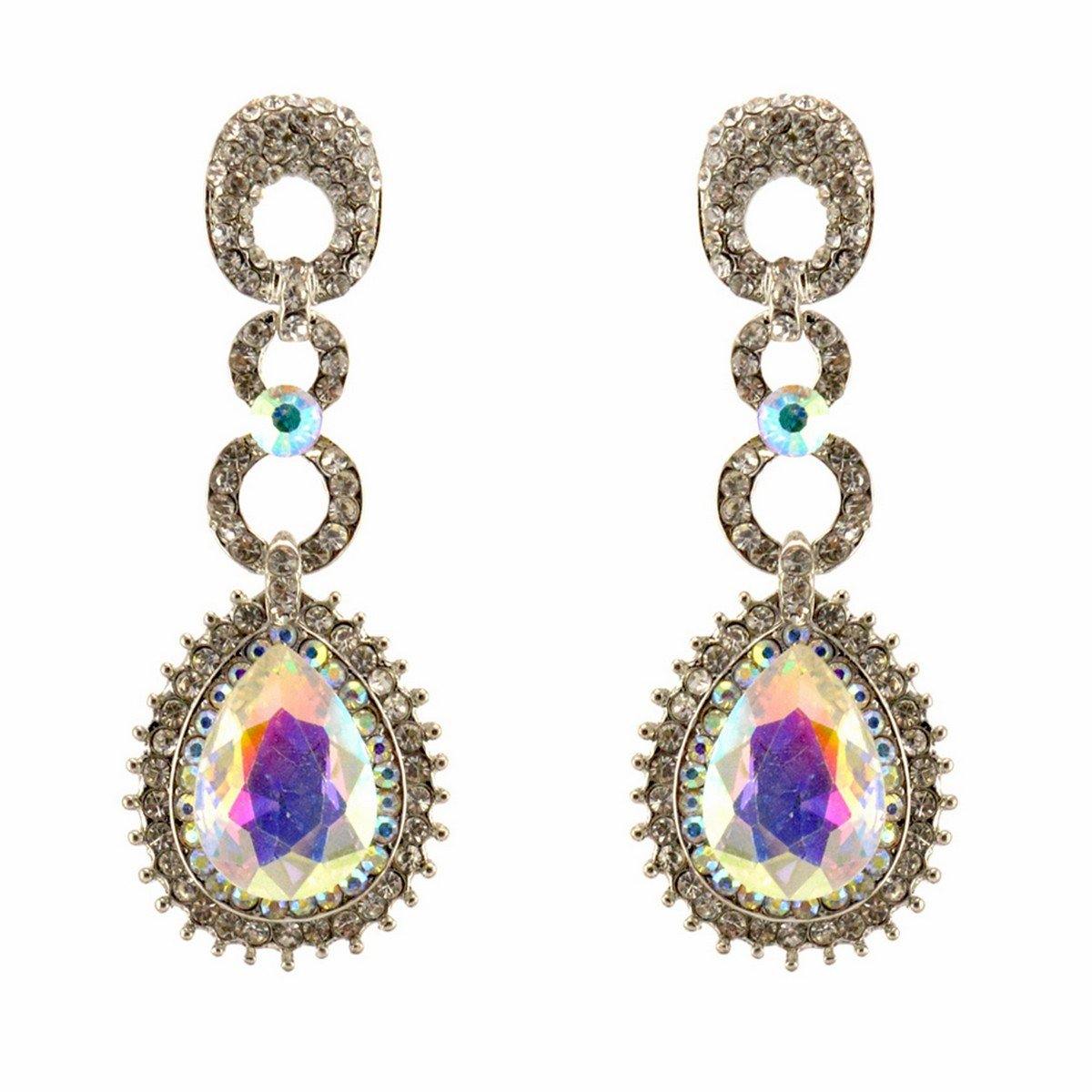 Teardrop Shaped Rhinestone Clear Diamante Earrings - The Dress Outlet