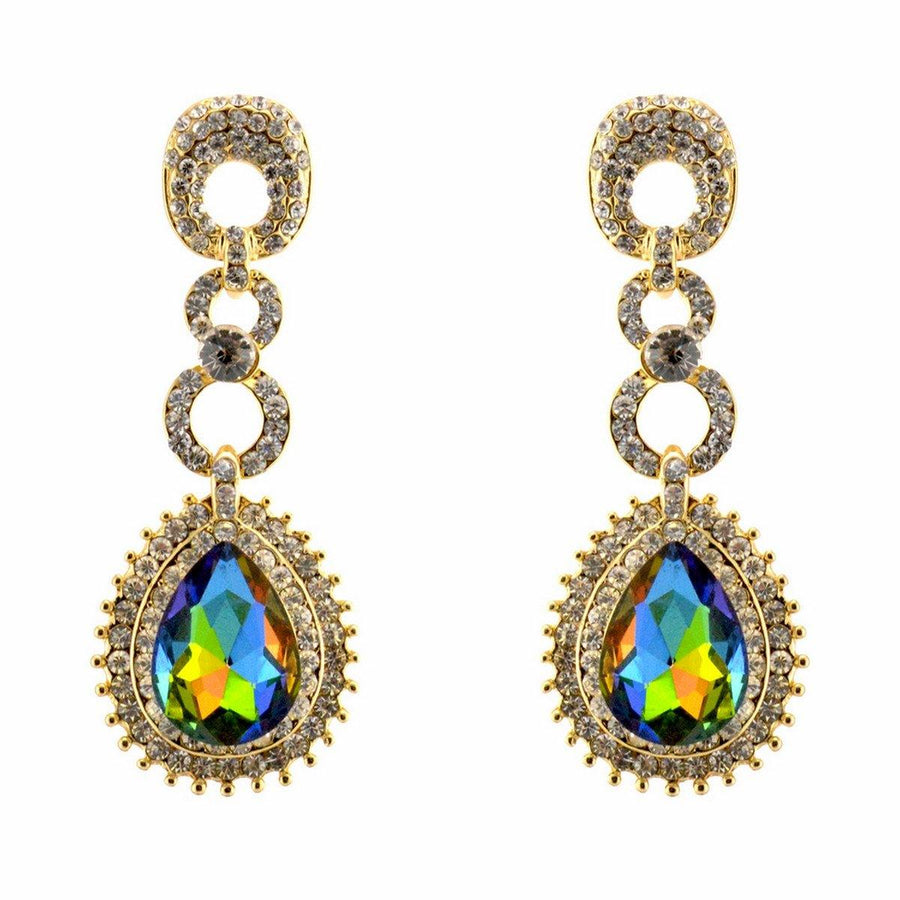 Teardrop Shaped Rhinestone Clear Diamante Earrings - The Dress Outlet