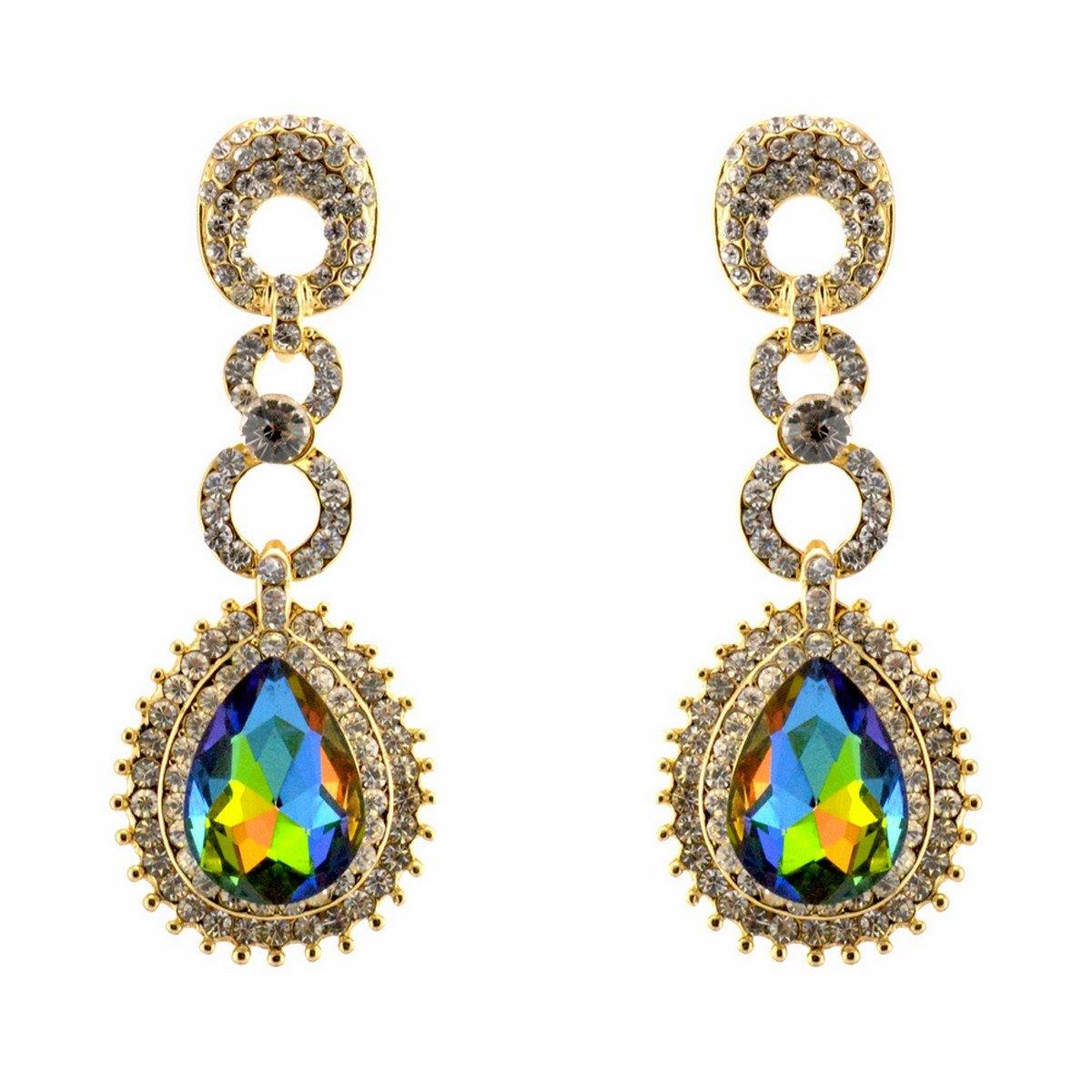 Teardrop Shaped Rhinestone Clear Diamante Earrings - The Dress Outlet