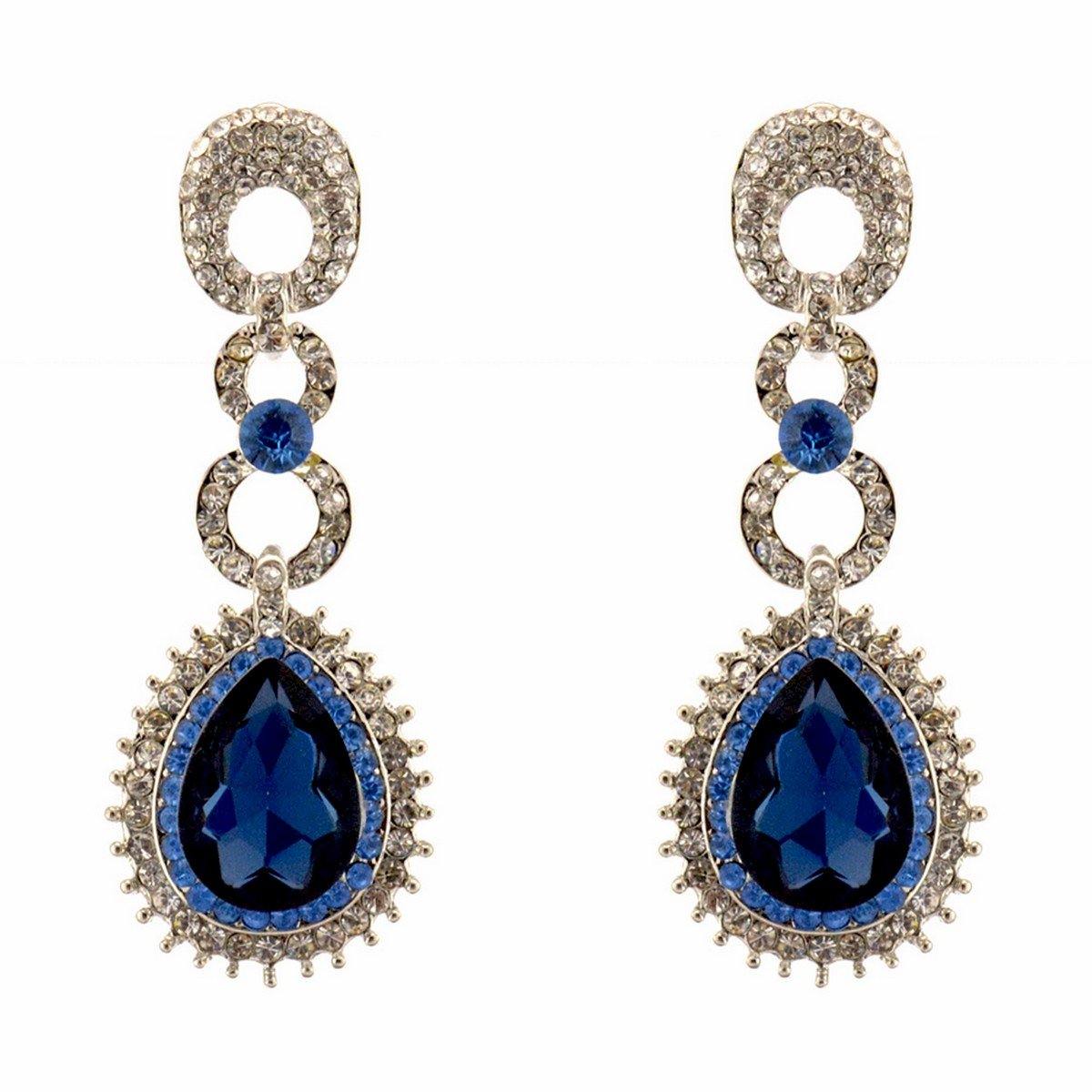 Teardrop Shaped Rhinestone Clear Diamante Earrings - The Dress Outlet