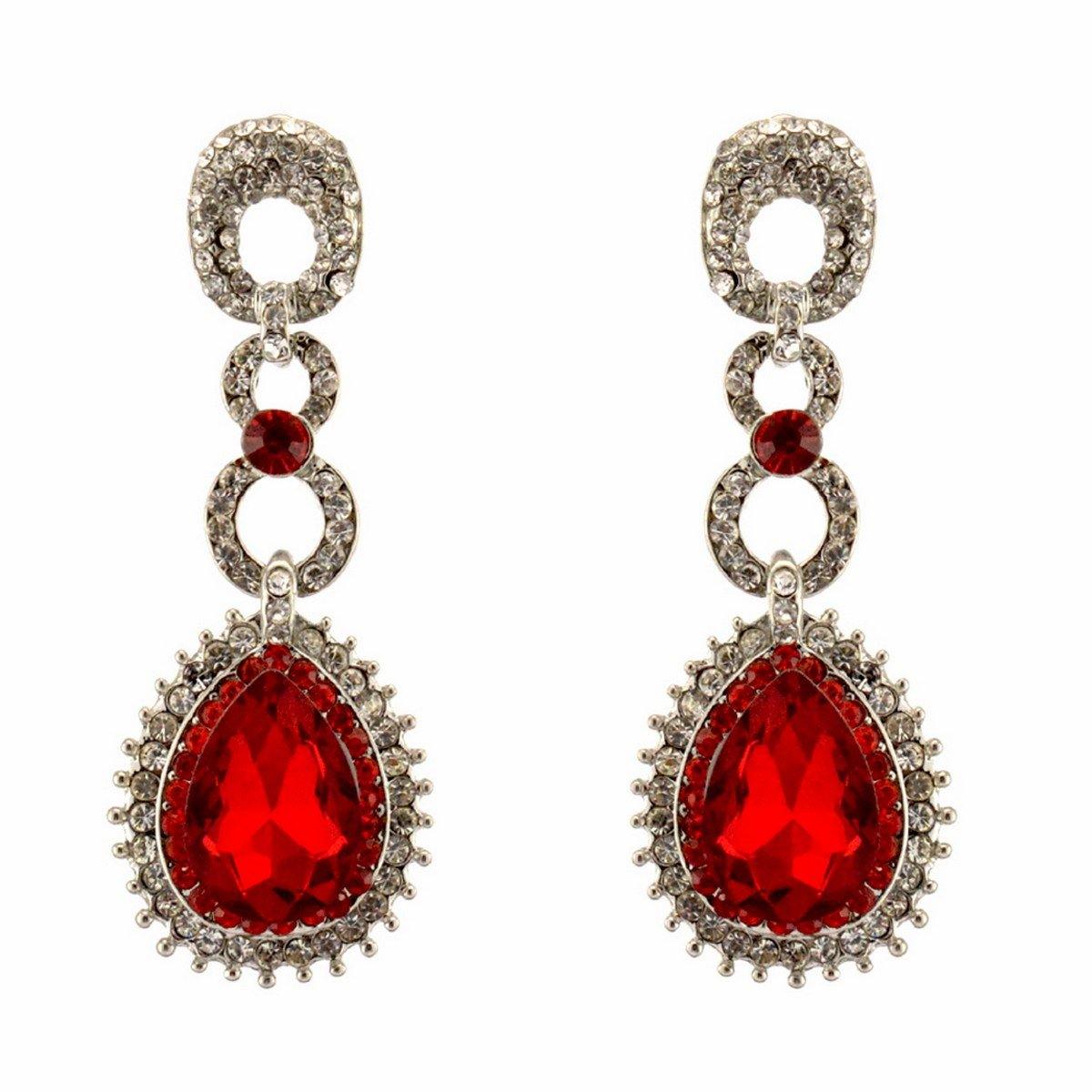 Teardrop Shaped Rhinestone Clear Diamante Earrings - The Dress Outlet