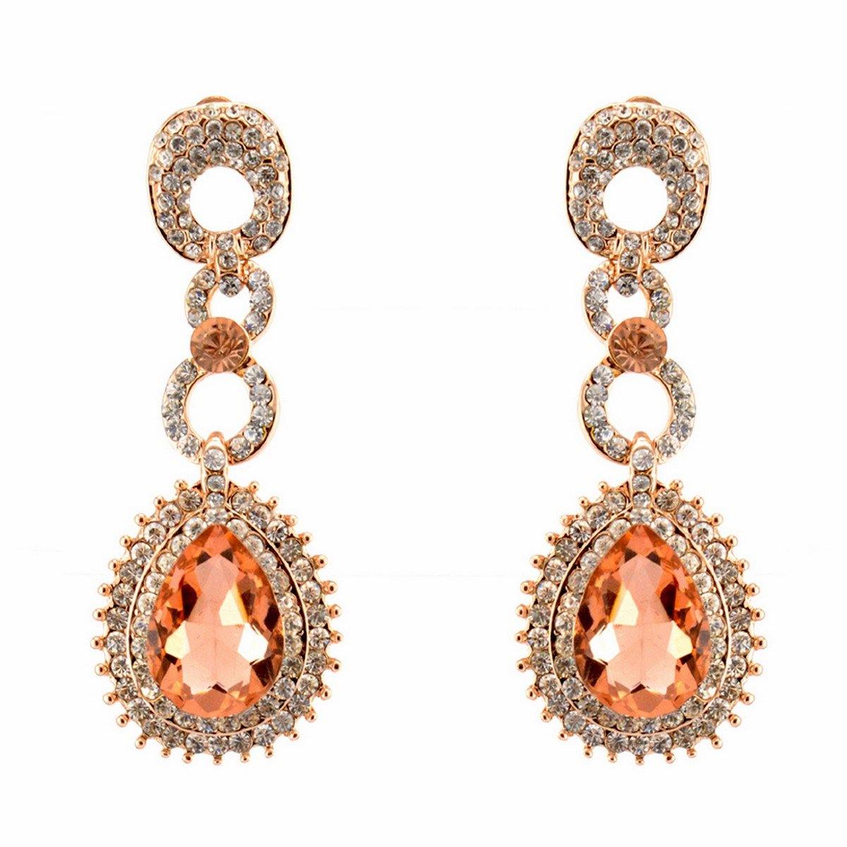 Teardrop Shaped Rhinestone Clear Diamante Earrings - The Dress Outlet