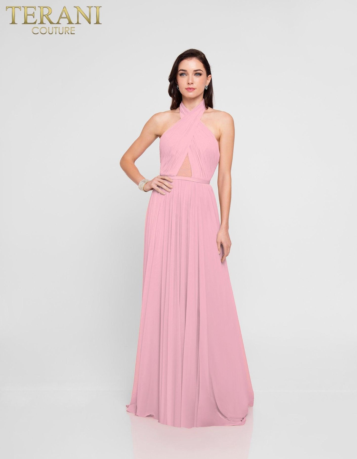 Terani Couture Bridesmaid Long Halter Gown 1813B5193 - The Dress Outlet