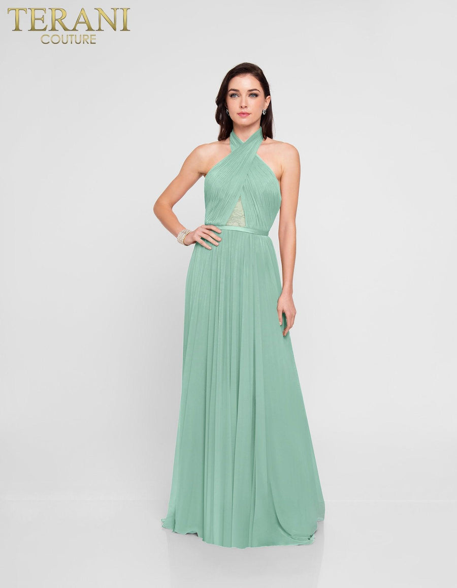 Terani Couture Bridesmaid Long Halter Gown 1813B5193 - The Dress Outlet