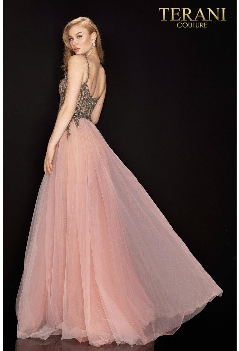 Terani Couture Long Beaded Tulle Prom Gown 2011P1070 - The Dress Outlet