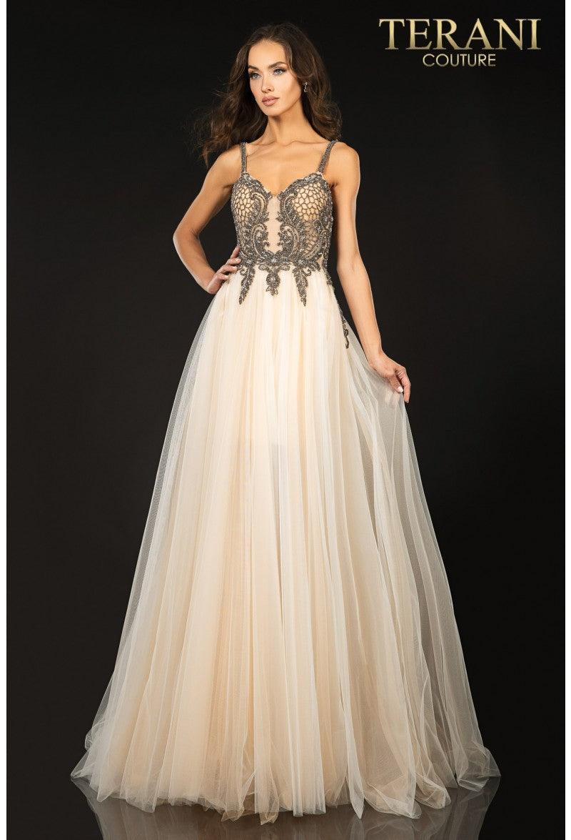 Terani Couture Long Beaded Tulle Prom Gown 2011P1070 - The Dress Outlet