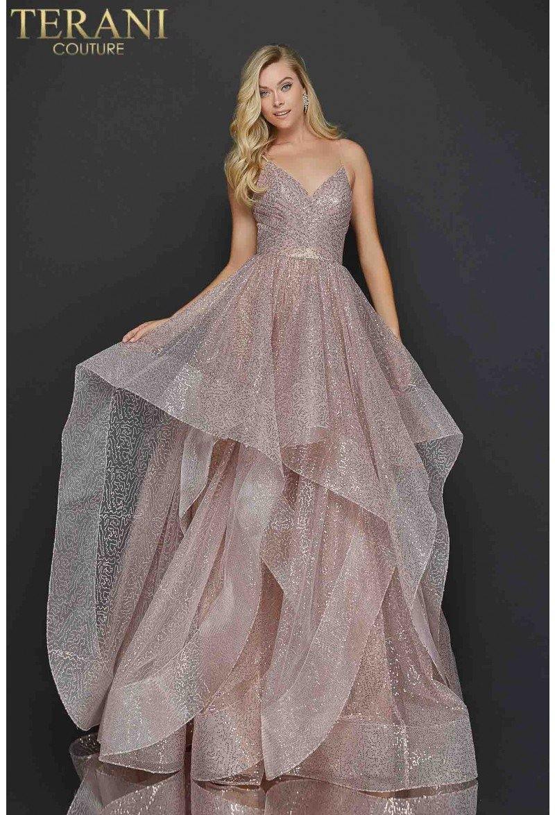 Terani Couture Long Glitter Tulle Prom Dress 2011P1214 - The Dress Outlet