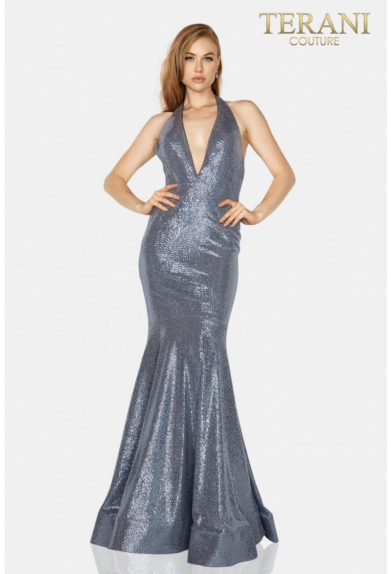 Terani Couture Long Metallic Prom Gown 2011P1089 - The Dress Outlet