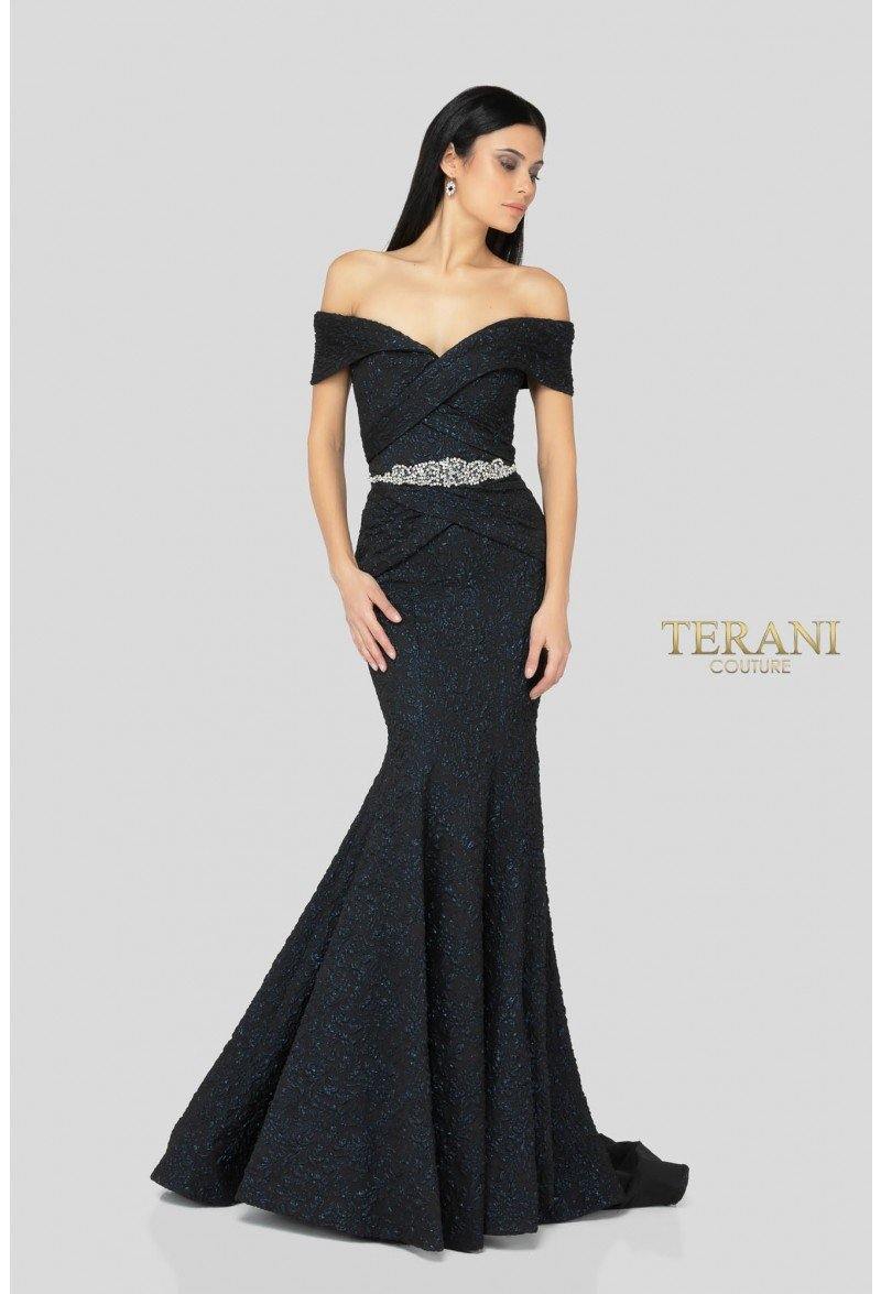 Terani Couture Long Off The Shoulder Evening Gown 1812M6657 - The Dress Outlet