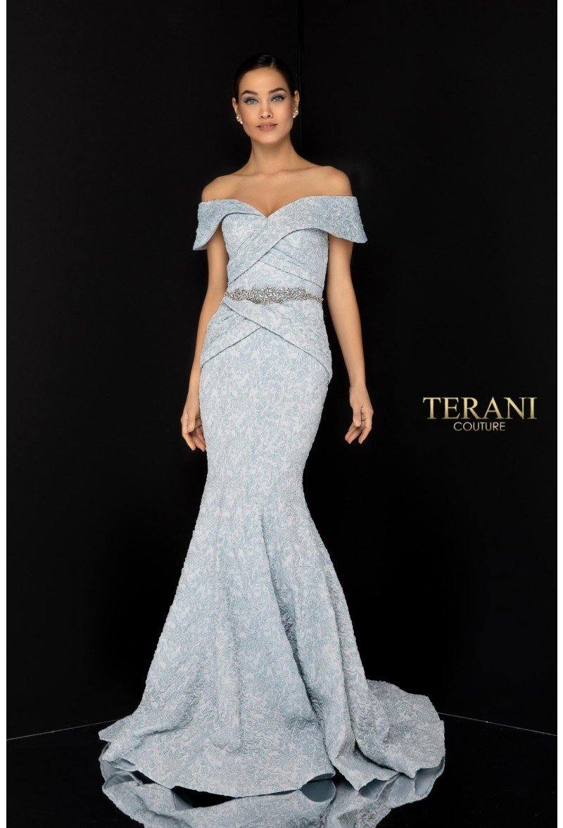 Terani Couture Long Off The Shoulder Evening Gown 1812M6657 - The Dress Outlet