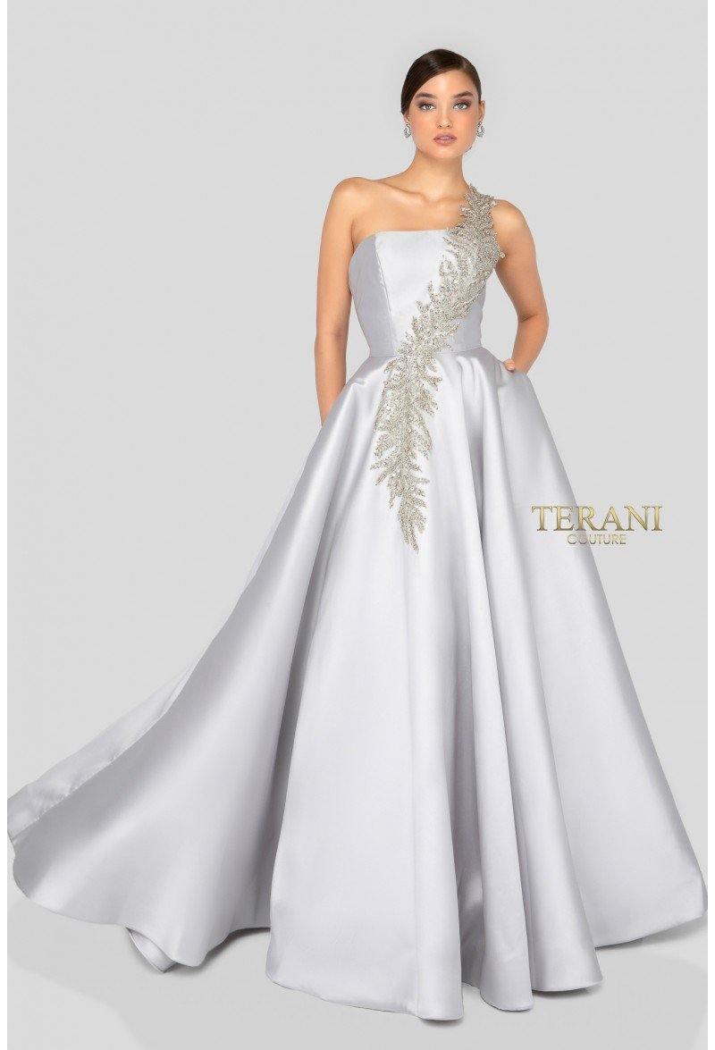 Terani Couture One Shoulder Mikado Long Ball Gown 1912E9202 - The Dress Outlet