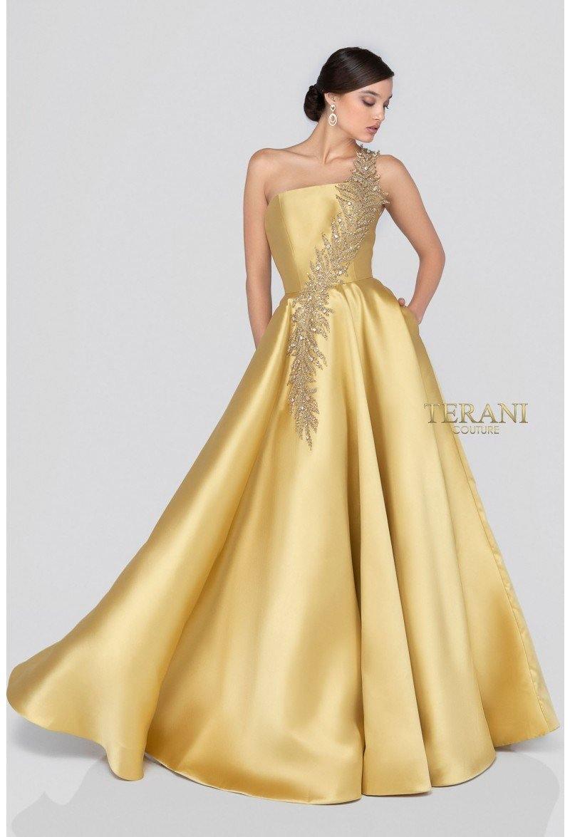 Terani Couture One Shoulder Mikado Long Ball Gown 1912E9202 - The Dress Outlet