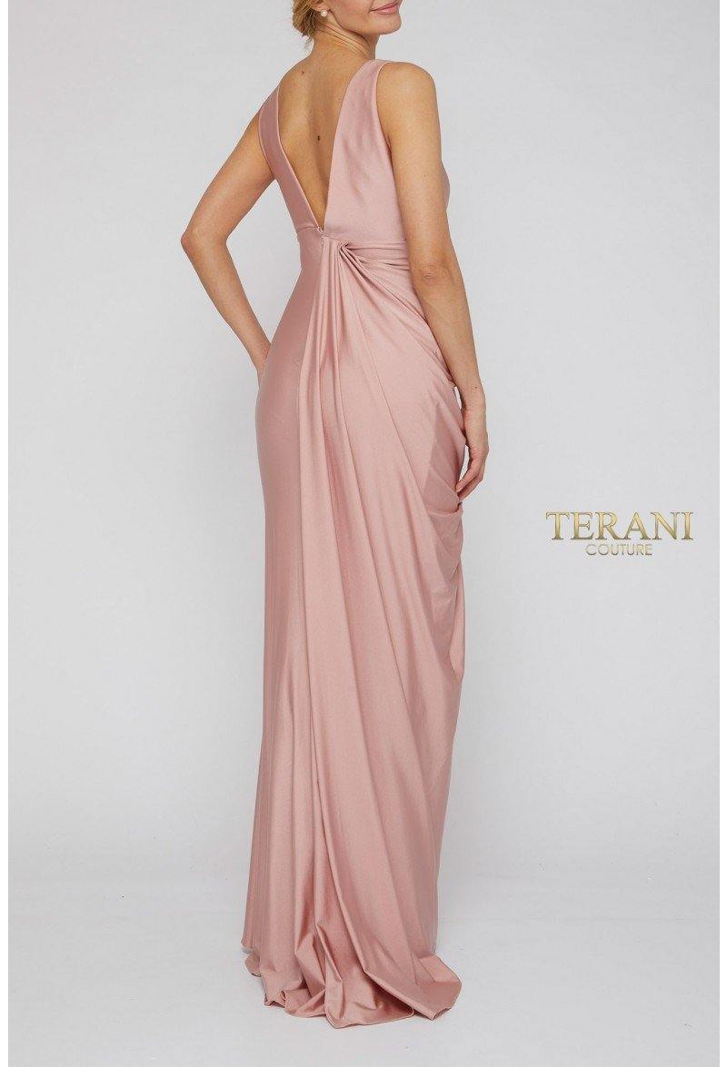 Terani Couture Sexy-Side Draped Grecian Long Gown 1921E0121 - The Dress Outlet