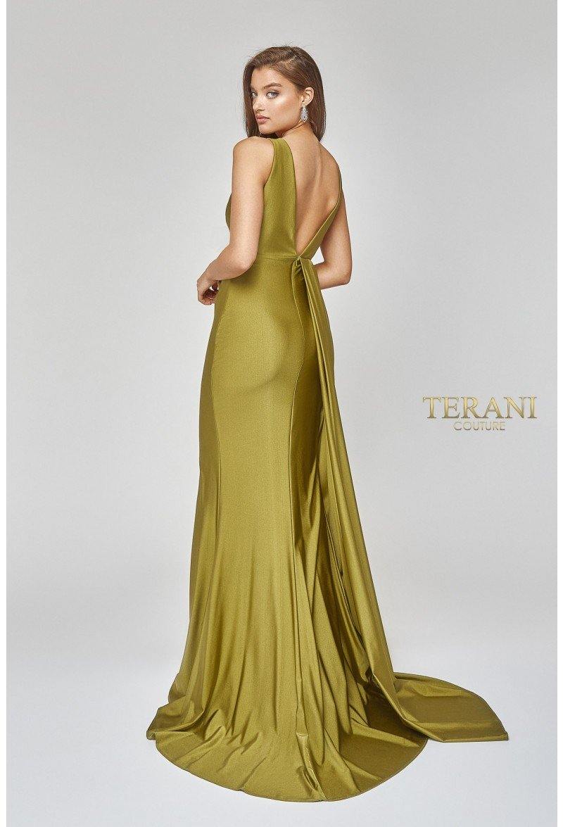 Terani Couture Sexy-Side Draped Grecian Long Gown 1921E0121 - The Dress Outlet