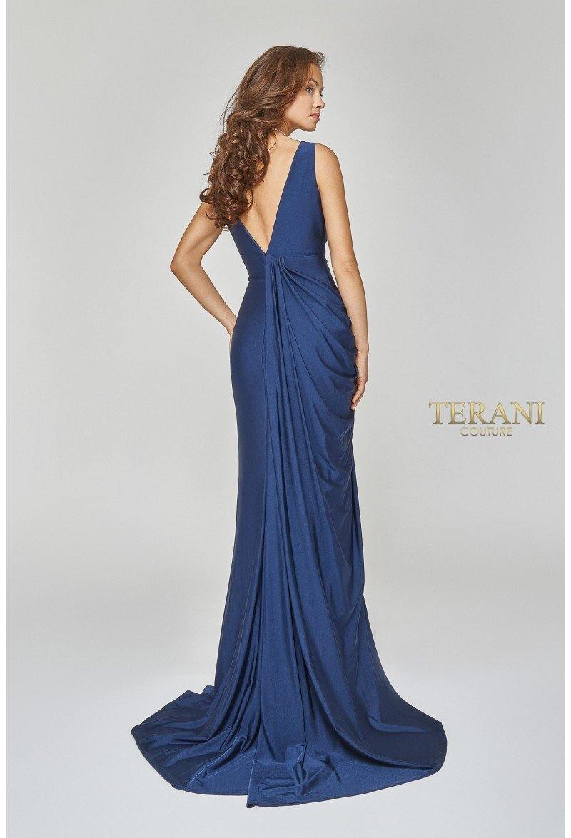 Terani Couture Sexy-Side Draped Grecian Long Gown 1921E0121 - The Dress Outlet