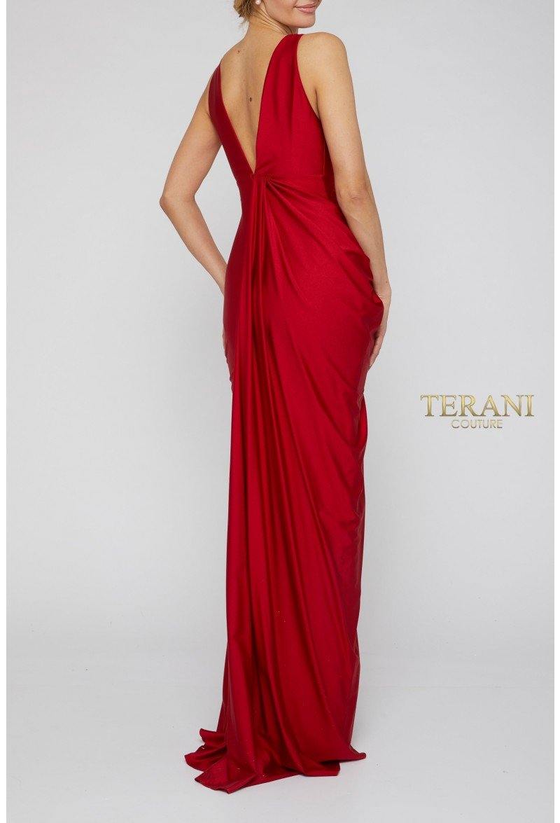 Terani Couture Sexy-Side Draped Grecian Long Gown 1921E0121 - The Dress Outlet