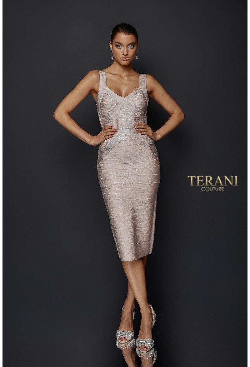 Terani Couture Short Sleeveless Metallic Dress 1921C0011 - The Dress Outlet