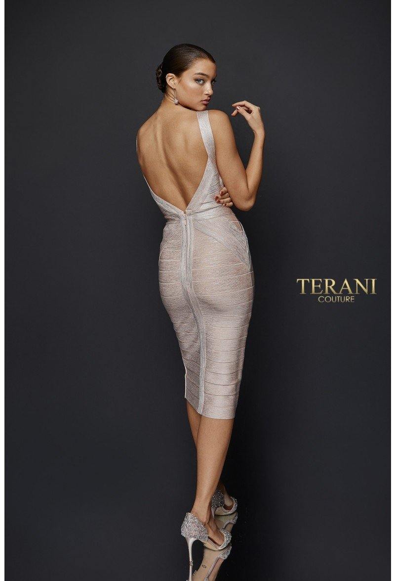 Terani Couture Short Sleeveless Metallic Dress 1921C0011 - The Dress Outlet