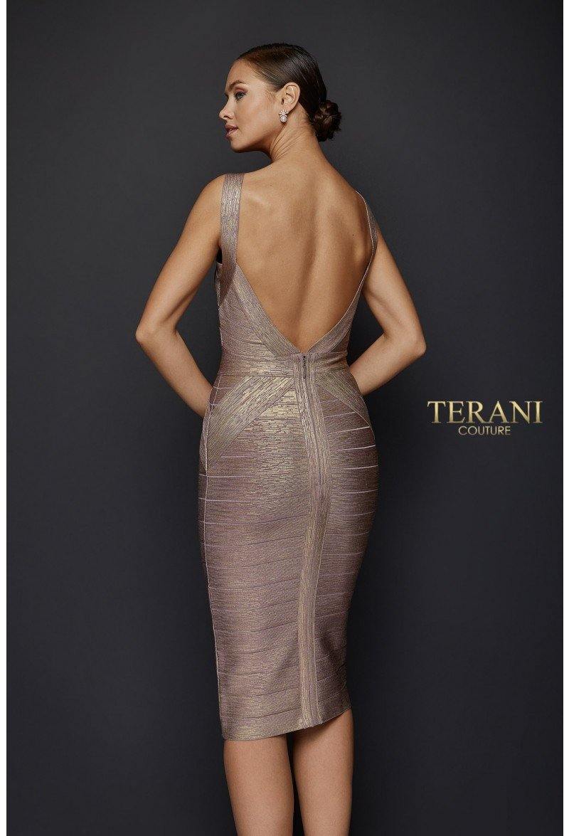 Terani Couture Short Sleeveless Metallic Dress 1921C0011 - The Dress Outlet