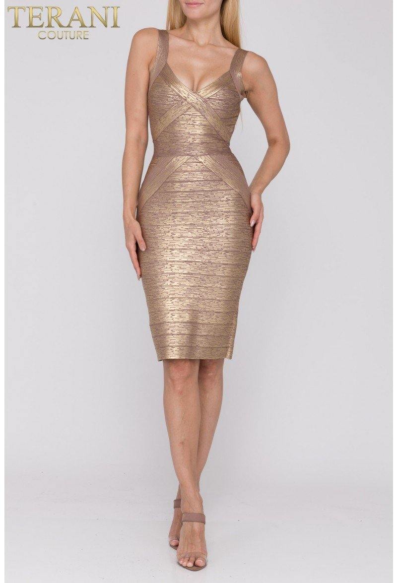 Terani Couture Short Sleeveless Metallic Dress 1921C0011 - The Dress Outlet