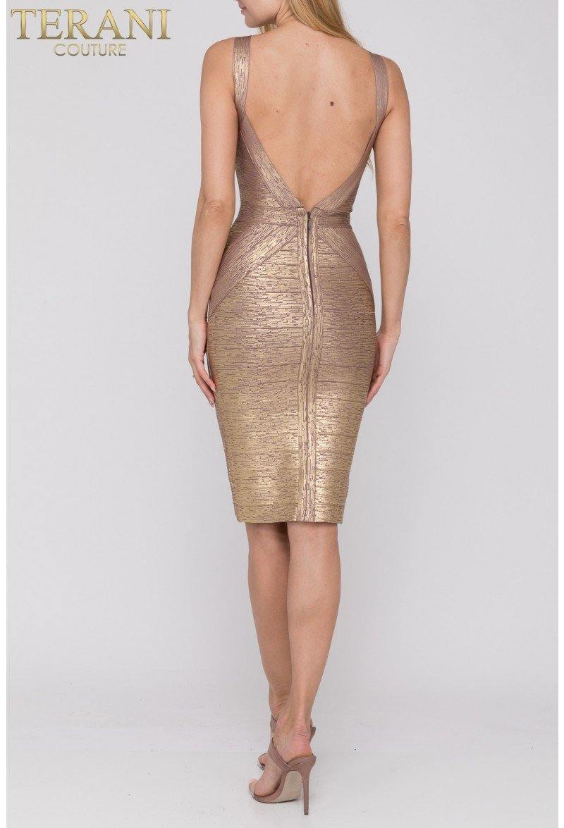 Terani Couture Short Sleeveless Metallic Dress 1921C0011 - The Dress Outlet