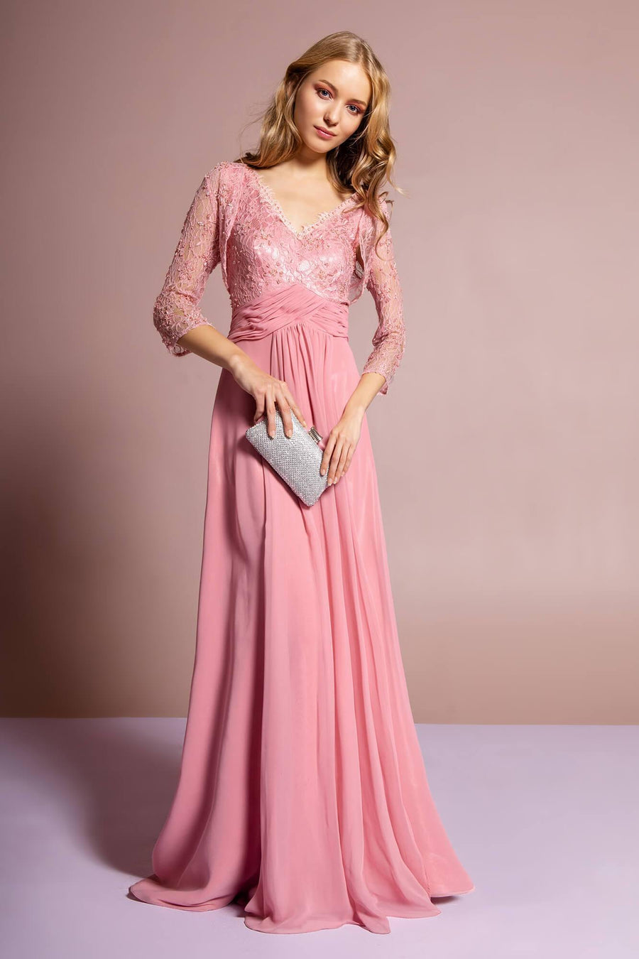 V-Neck Long Mother of the Bride Dress Sale - The Dress Outlet