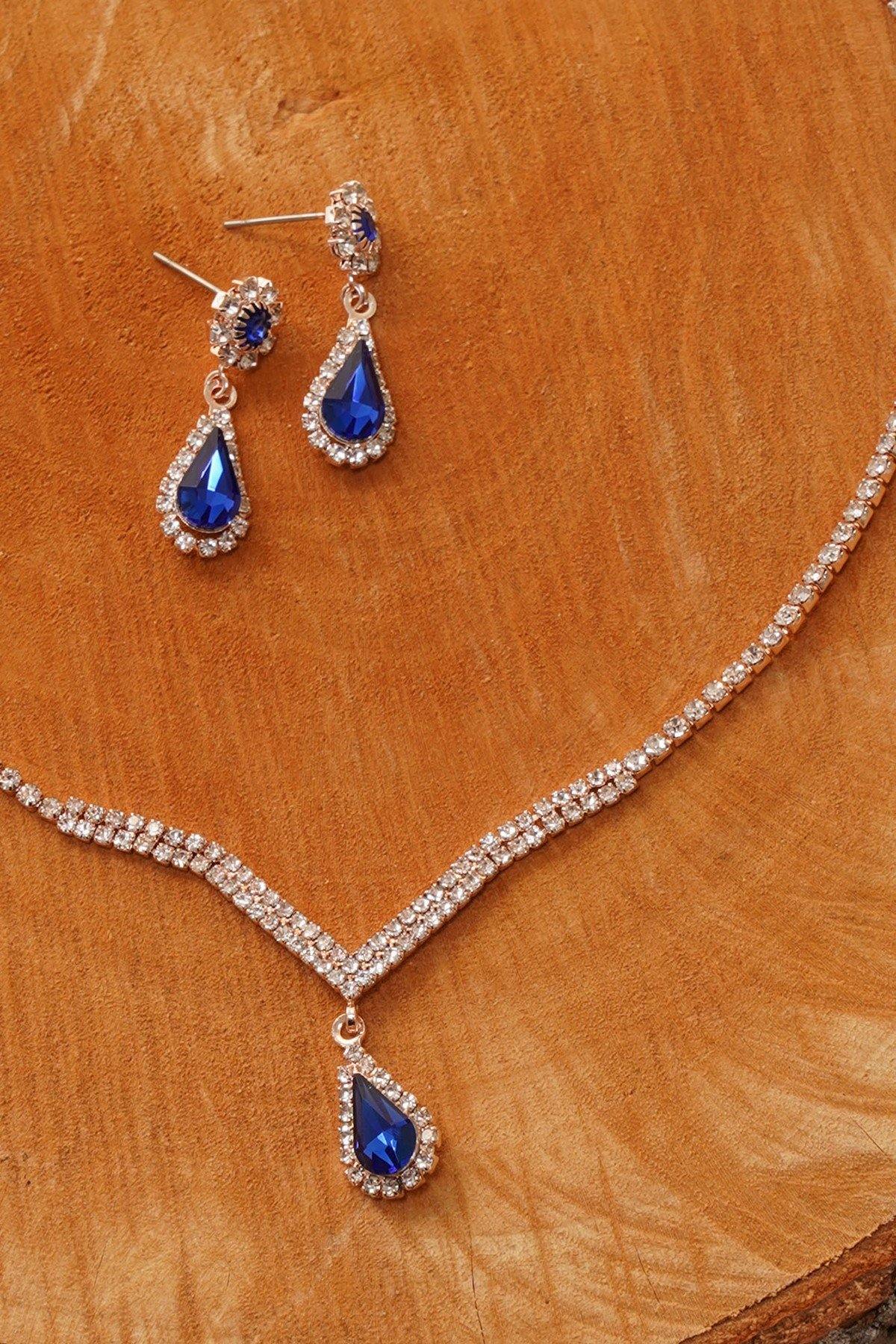 Wedding Clear Diamante Teardrop Bridal Necklace Set - The Dress Outlet