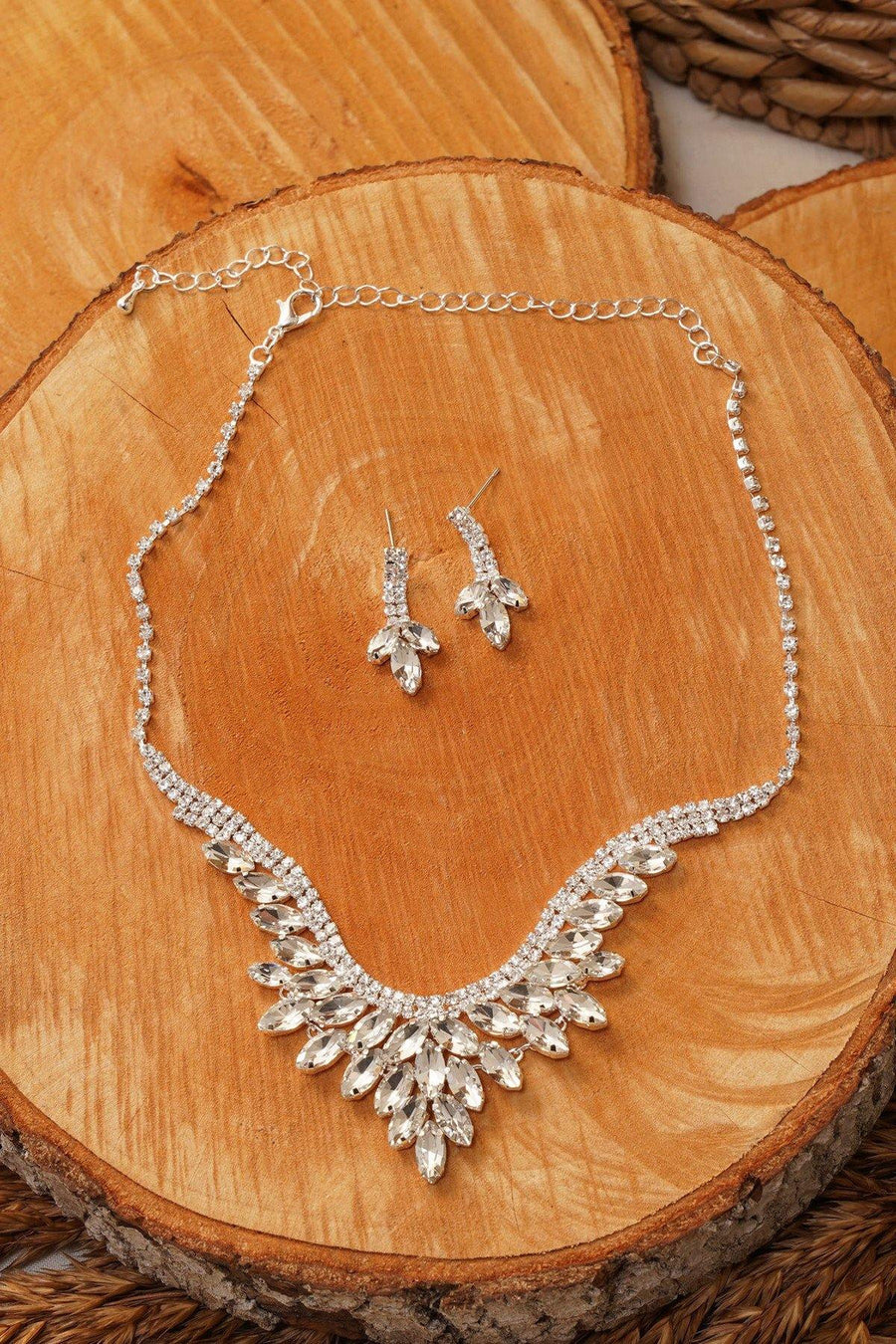 Wedding Cubic Zirconia Bridal Rhinestone Necklace Set - The Dress Outlet