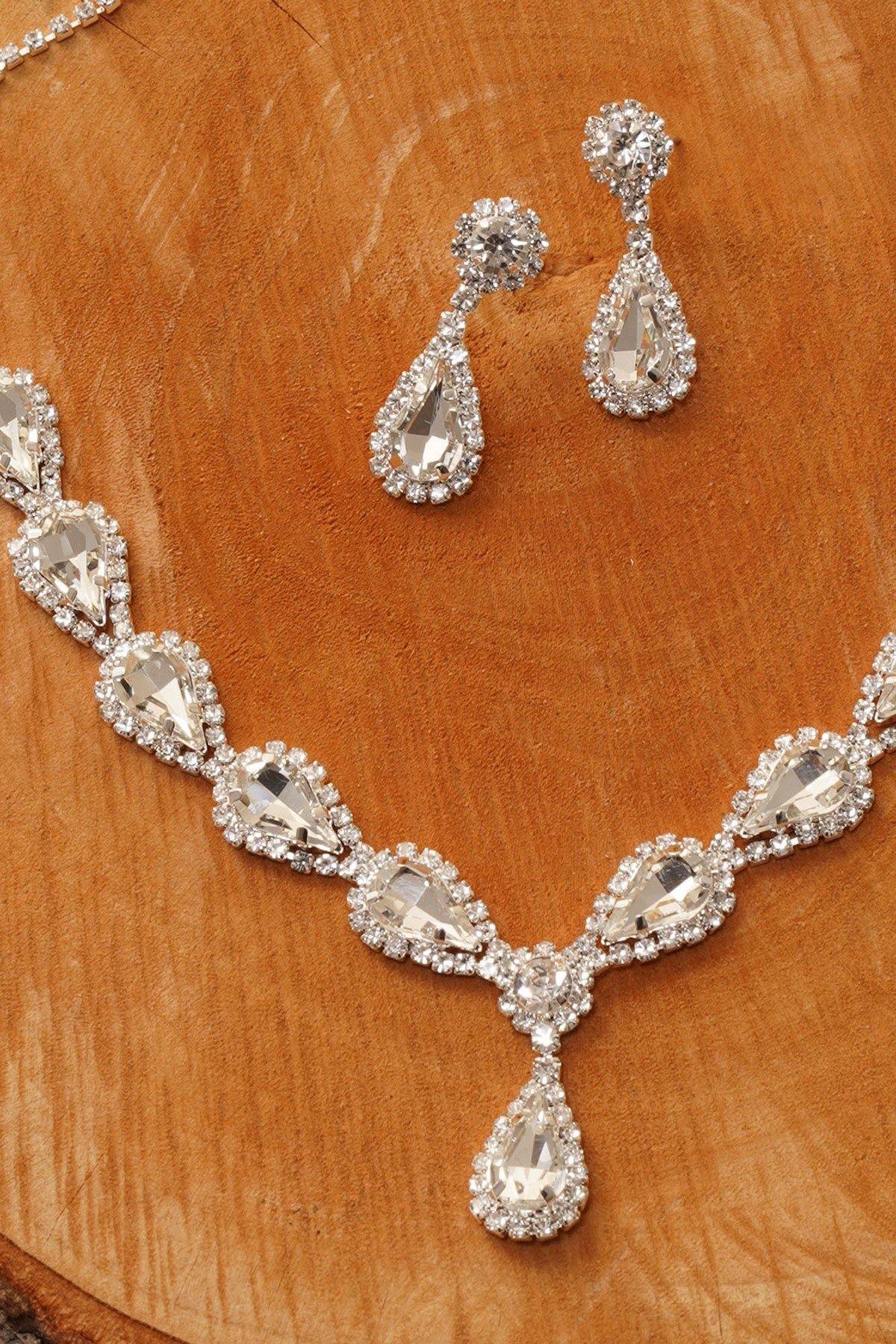 Wedding Rhinestone Necklace Set Bridal Jewelry - The Dress Outlet