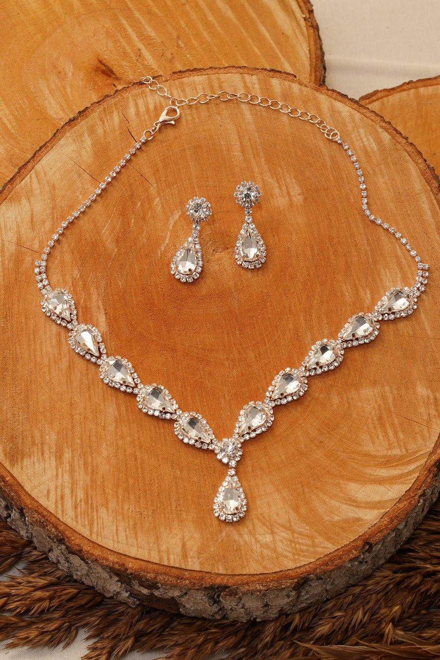 Wedding Rhinestone Necklace Set Bridal Jewelry - The Dress Outlet