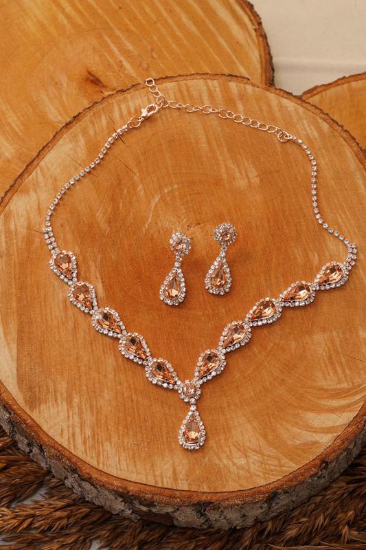 Wedding Rhinestone Necklace Set Bridal Jewelry - The Dress Outlet